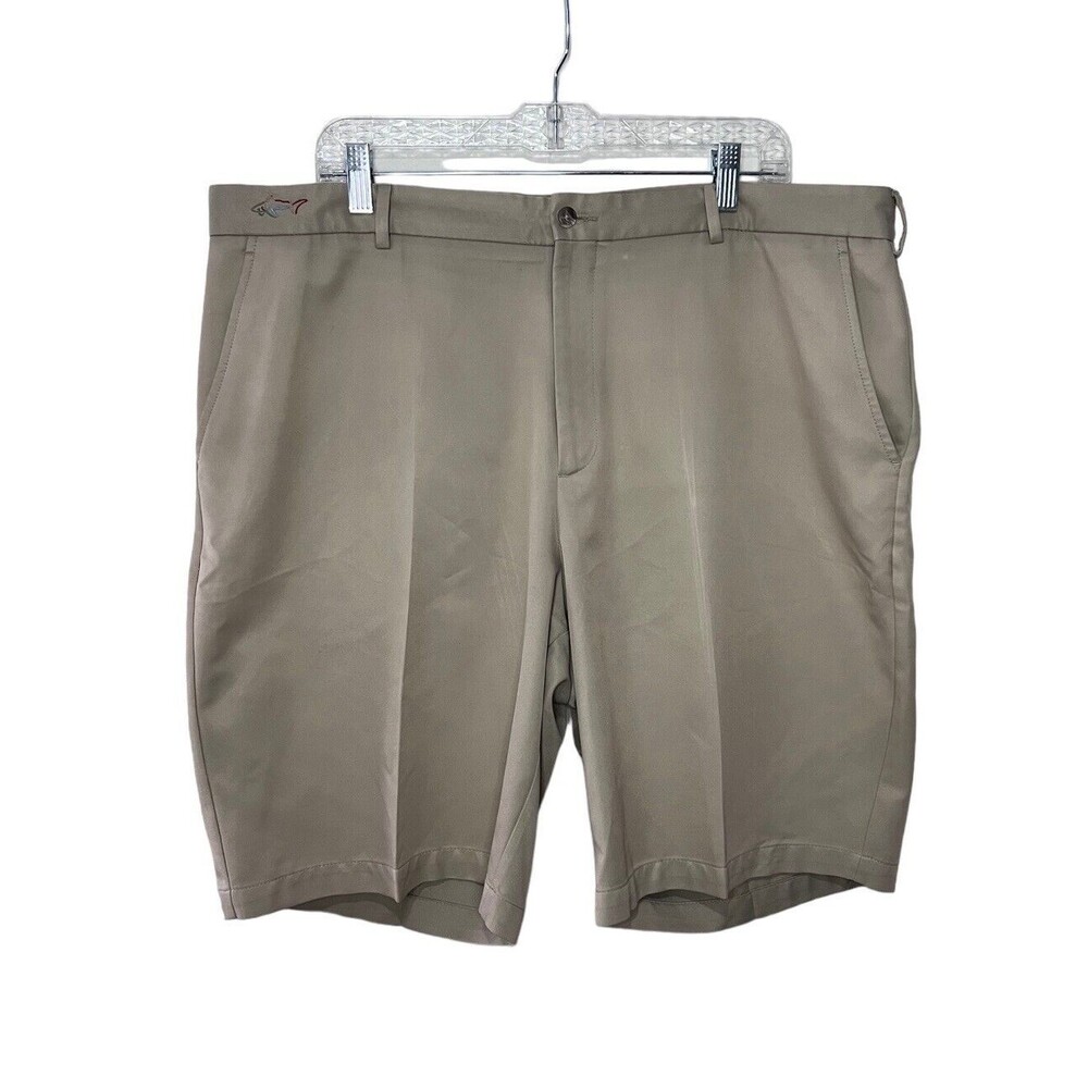 Greg Norman Shorts Mens 40 Tan Flat Front Golf Casual Polyester Mid Rise